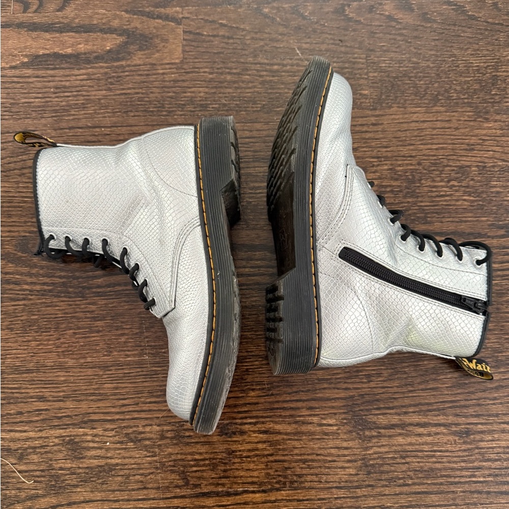Dr. Martens Kids Silver Python Boots with Side Zip